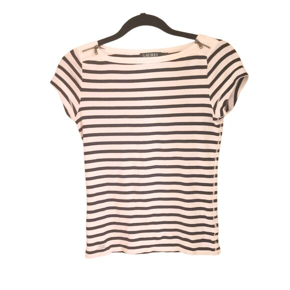 Lauren Ralph Lauren Navy and White Striped Tee. Size Small. - Picture 11 of 11